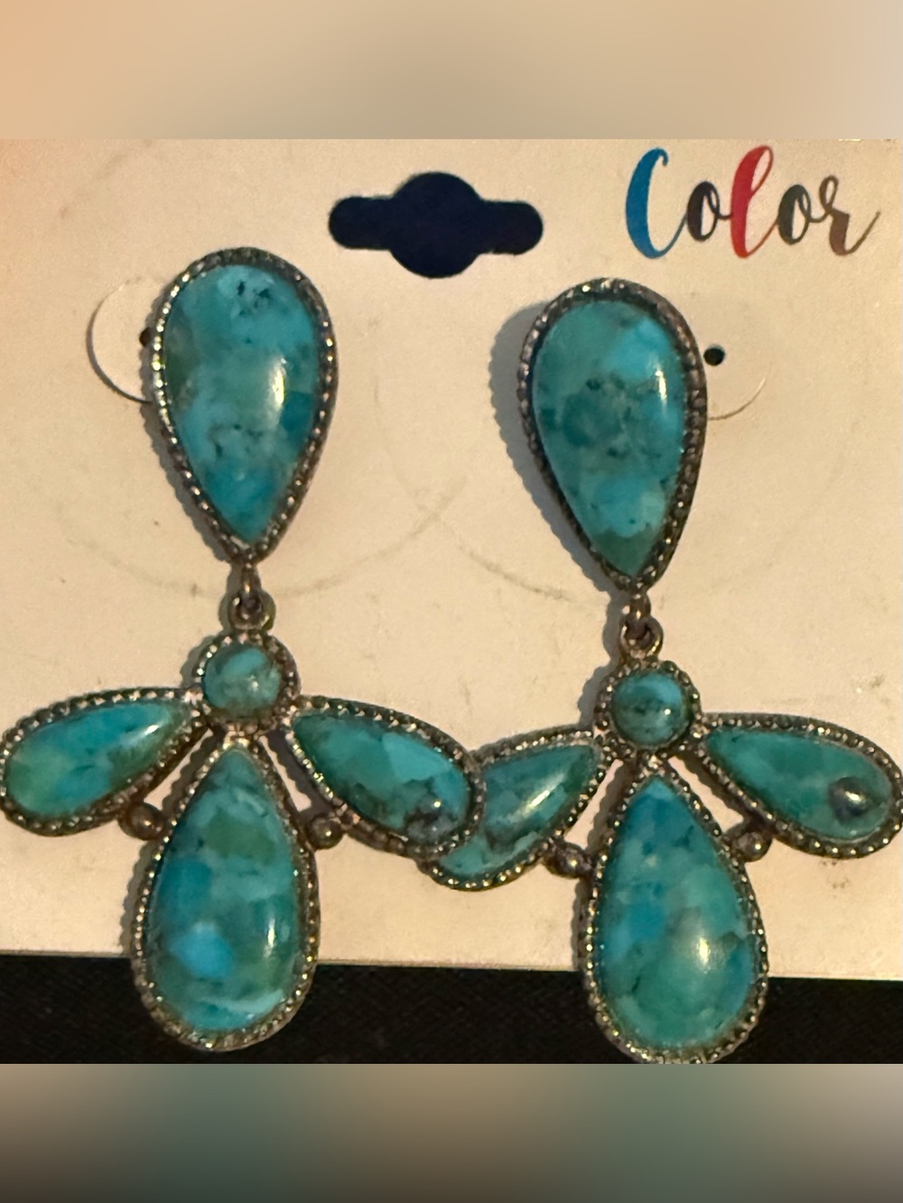 Turquoise Teardrop Statement Earrings - Women Jewelry (NWT)